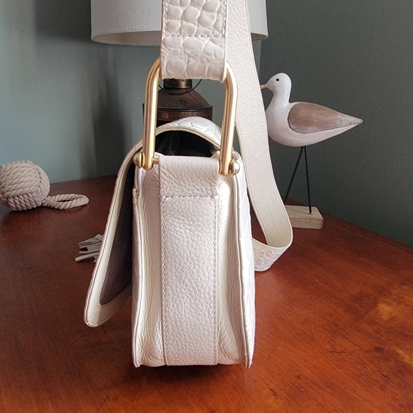 Vince Camuto Tal Croc Embossed Leather  Saddle Bag in Cream - Picture 2 of 16
